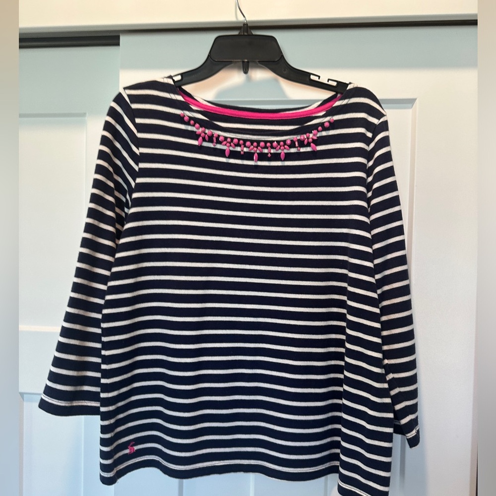 Joules size 12 navy striped with magenta jewels cotton top - great condition